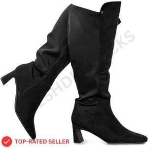 Brand New RF ROOM OF FASHION 6 Wide Black Knee High Dress Boots